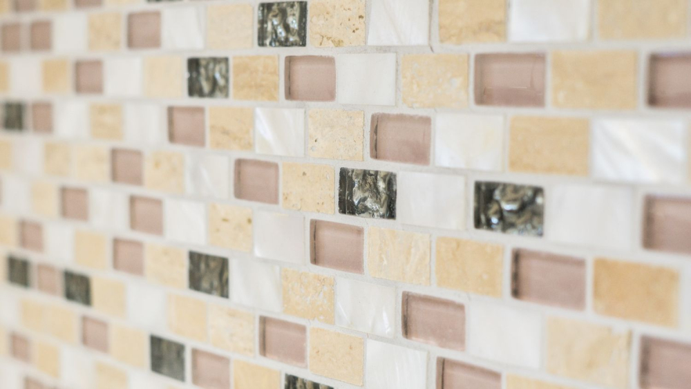 Mosaico de pequenas filas compuesto de piedra natural mosaico de azulejos beige rosa nacar ladrillo mosaico de vidrio - 10 hojas de mosaico