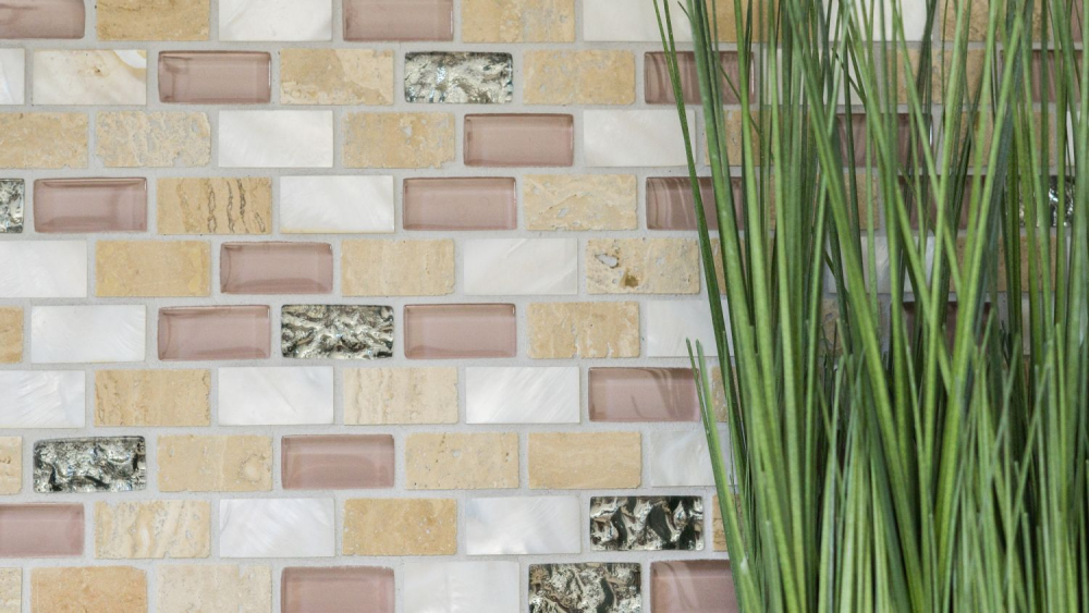 Mosaique baguettes composite pierre naturelle carreau de mosaique beige rose nacre Brick mosaique verre coquillage mur arriere cuisine salle de bain WC - 87-B05S