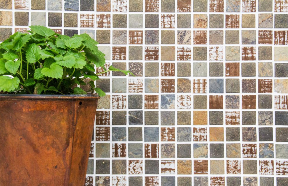 Mosaico cuadrado de vidrio mosaico de piedra mezcla rustica mezcla translucida beige marron gris mate