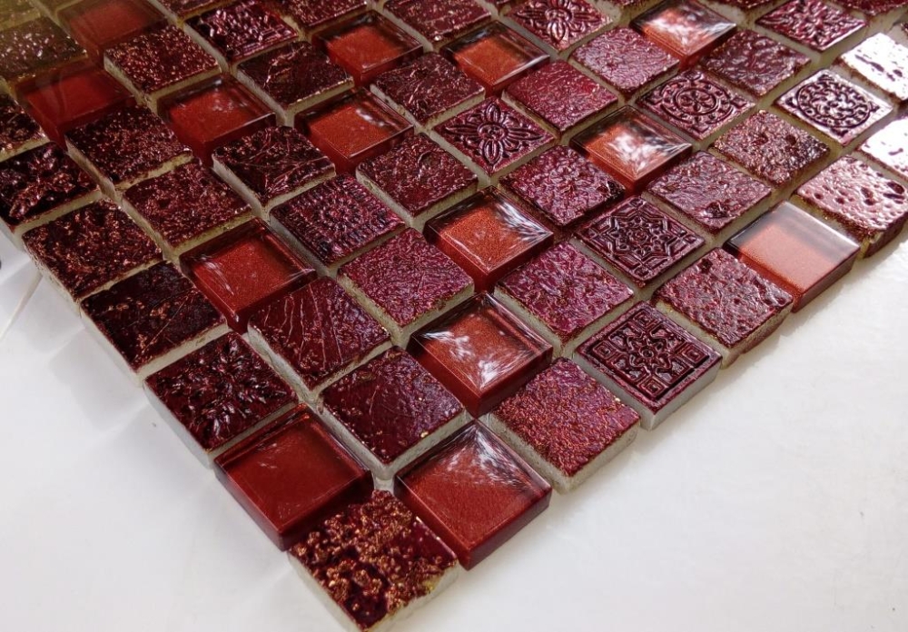 Mosaique Carre Mosaique de verre Resin mix rouge Mix translucide aspect retro brillant