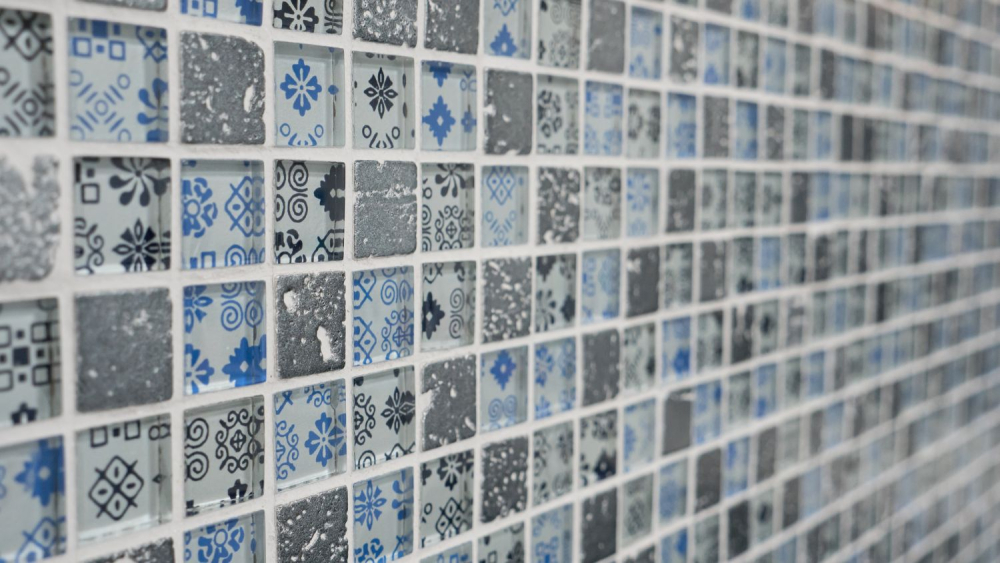 Mosaique Carre Mosaique de verre Resin mix optique bleu noir argent Mix translucide aspect retro brillant