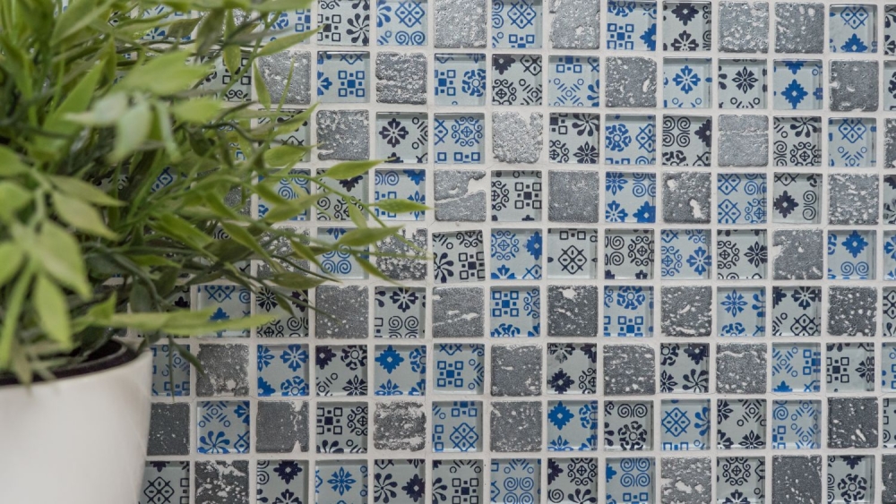 Mosaique Carre Mosaique de verre Resin mix optique bleu noir argent Mix translucide aspect retro brillant