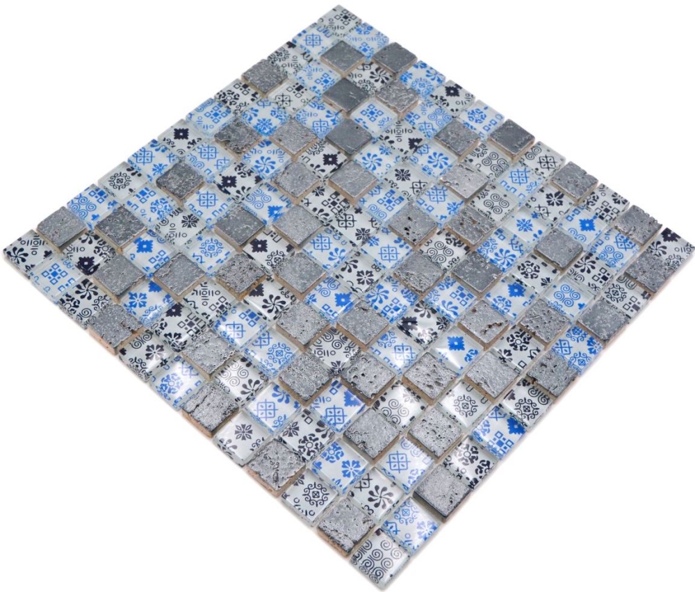 Mosaique Carre Mosaique de verre Resin mix optique bleu noir argent Mix translucide aspect retro brillant