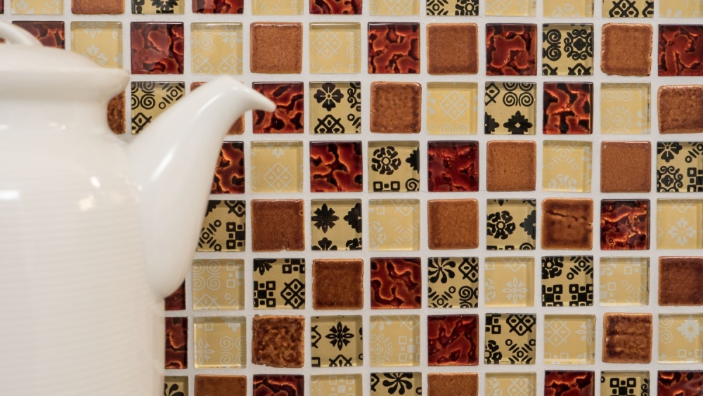 Mosaique Carre Mosaique de verre Resin mix optique beige rouge Mix translucide aspect retro brillant