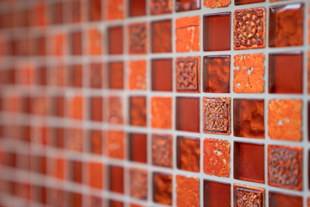 Piedra artificial mosaico rustico azulejo mosaico de vidrio resina luz rojo fuego rojo estructura azulejo backsplash pared de la cocina cuarto de bano WC - 83-CB30