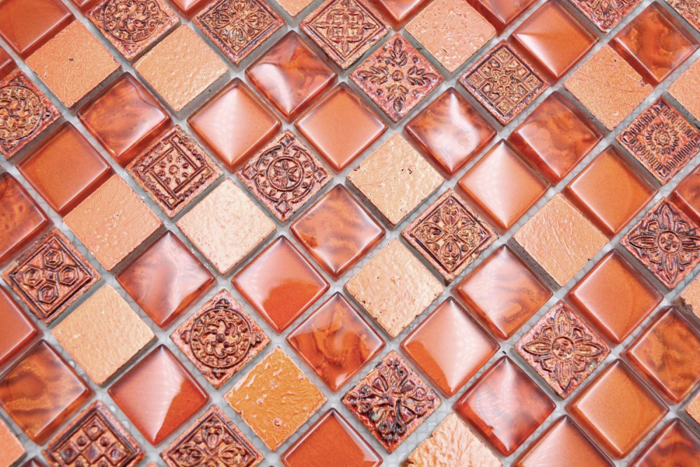 Piedra artificial mosaico rustico azulejo mosaico de vidrio resina luz rojo fuego rojo estructura azulejo backsplash pared de la cocina cuarto de bano WC - 83-CB30