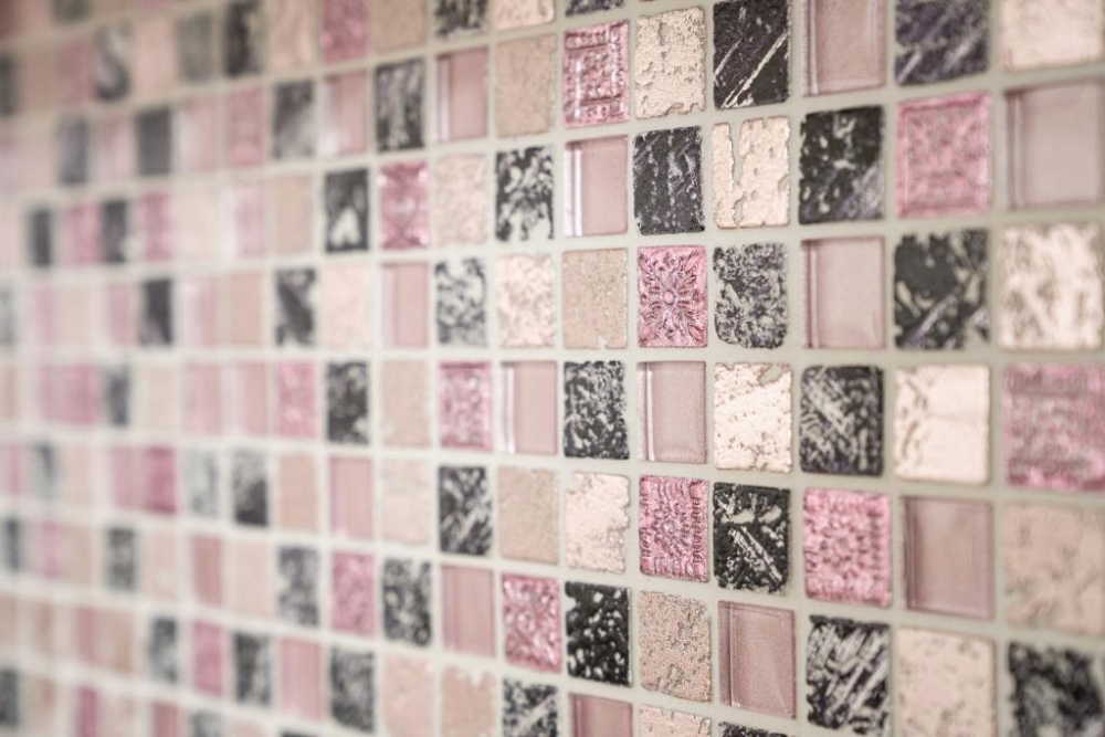 Kunststein Rustikal Mosaikfliese Glasmosaik Resin pink rose magenta BAD WC Küche WAND Fliesenspiegel - 82-1104