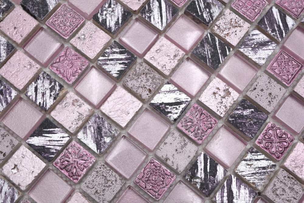 Mosaique Carre Mosaique de verre Resin mix rose Mix translucide aspect retro brillant