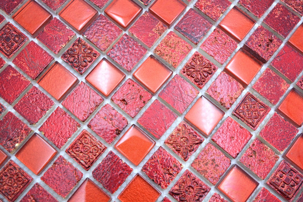 Mosaique Carre Mosaique de verre Resin mix rouge Mix translucide aspect retro brillant
