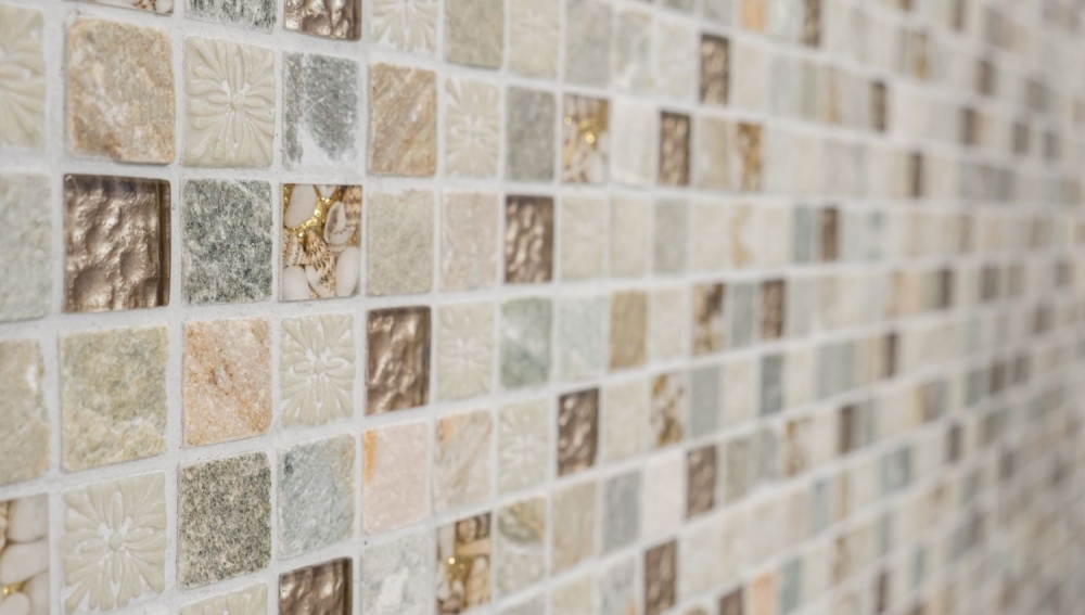 Piedra natural Cuarcita rustica Azulejo de mosaico de piedra natural Mosaico de vidrio oro beige gris claro miel Revestimiento de azulejos Revestimiento de paredes Cocina WC - 83-CR27