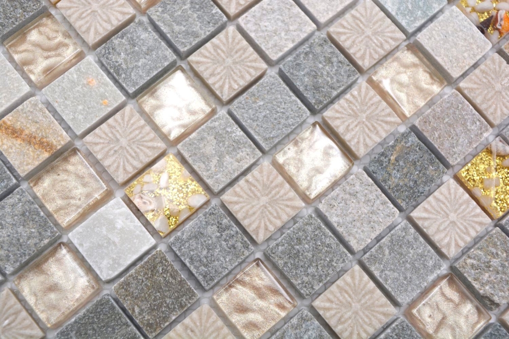 Piedra natural Cuarcita rustica Azulejo de mosaico de piedra natural Mosaico de vidrio oro beige gris claro miel Revestimiento de azulejos Revestimiento de paredes Cocina WC - 83-CR27