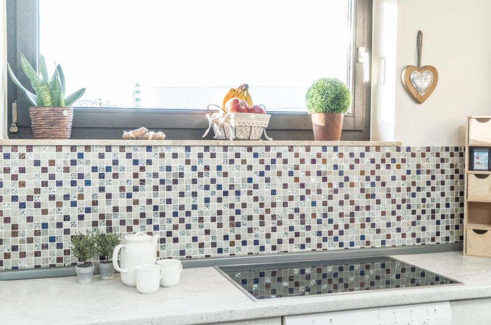 Mosaique Carre Mosaique de verre Pierre mix Design Quartzite gris Mix Translucide Aspect retro mat