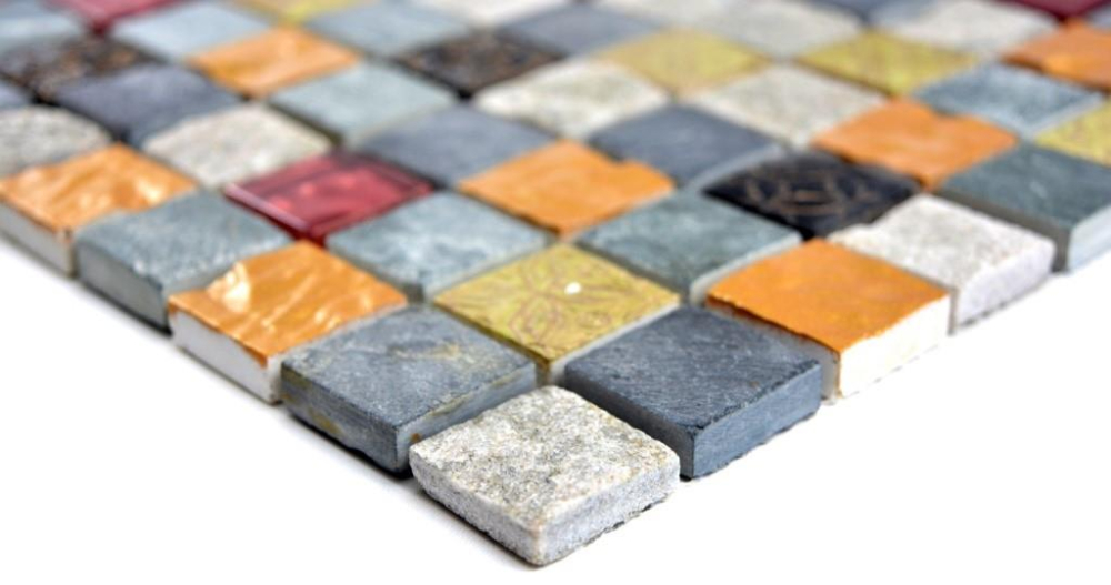 Mosaico translucido gris negro Mosaico de vidrio Piedra de cristal gris negro oro 83-0207 - 10 hojas de mosaico