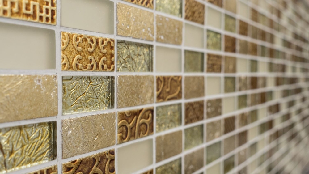 Mosaique Rectangle Mosaique de verre Pierre mix Retro or Mix translucide aspect croise brillant
