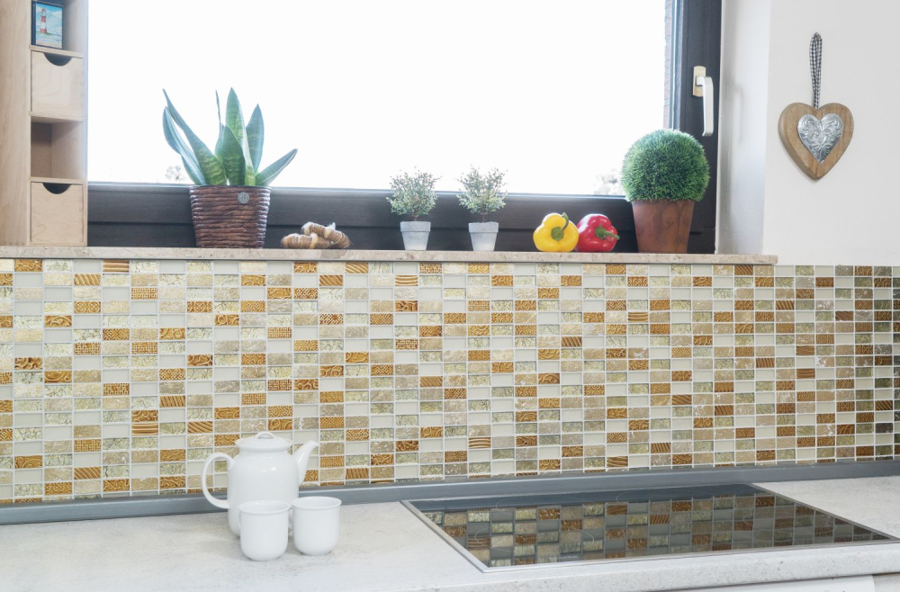Mosaique Rectangle Mosaique de verre Pierre mix Retro or Mix translucide aspect croise brillant