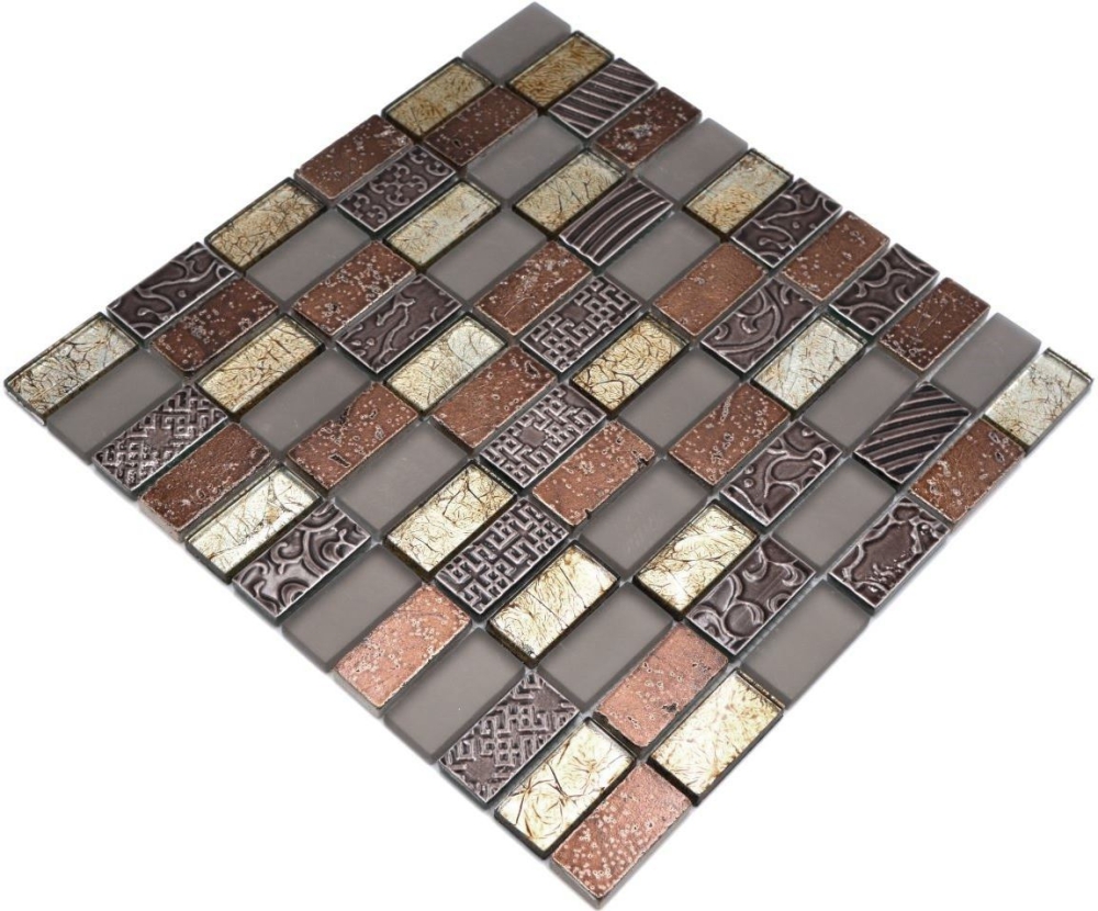 Mosaique Rectangle Mosaique de verre Pierre mix Retro brun Mix translucide aspect croise brillant