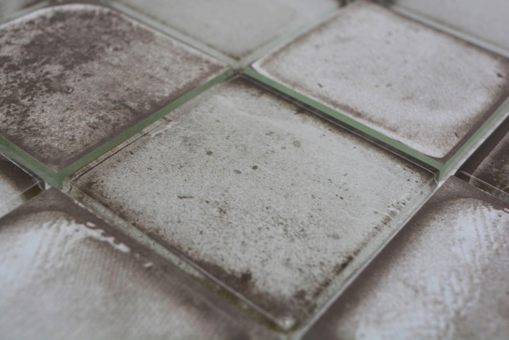 Mosaique Carre Mosaique de verre Cement Style grey Translucide Aspect ciment gris brillant