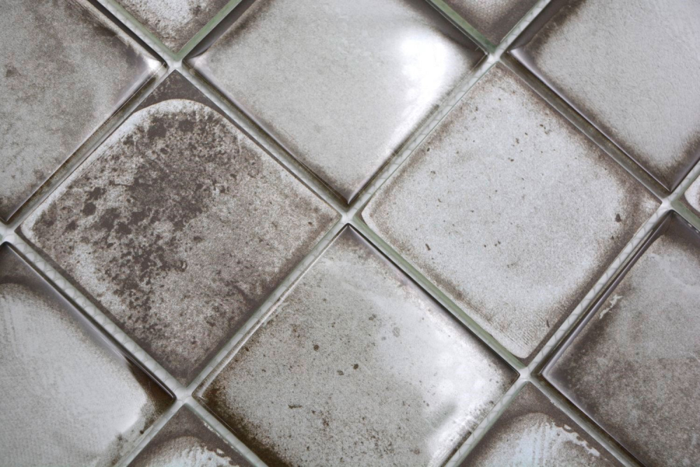 Mosaique Carre Mosaique de verre Cement Style grey Translucide Aspect ciment gris brillant