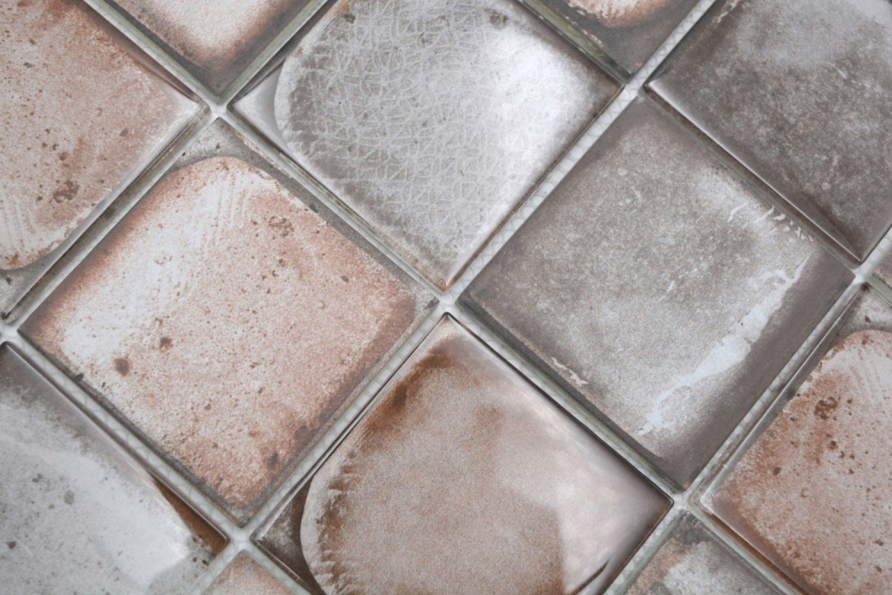 Mosaique Carre Mosaique de verre Cement Style mix grey beige translucide aspect ciment brillant