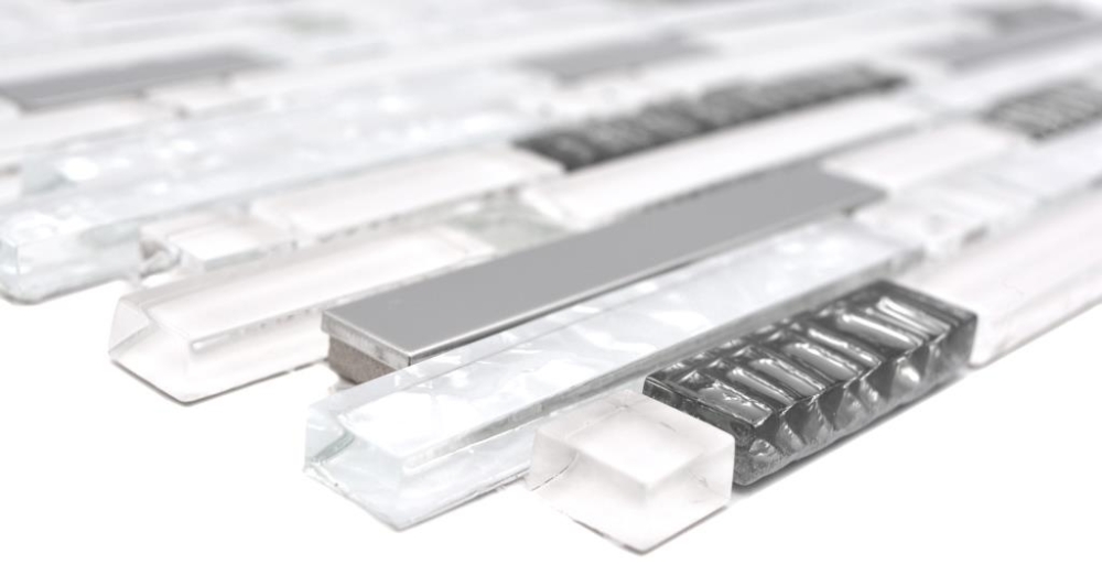 Mosaik Verbundoptik Mix Transluzent Edelstahl mix weiss glaenzend - 10 Mosaikblaetter