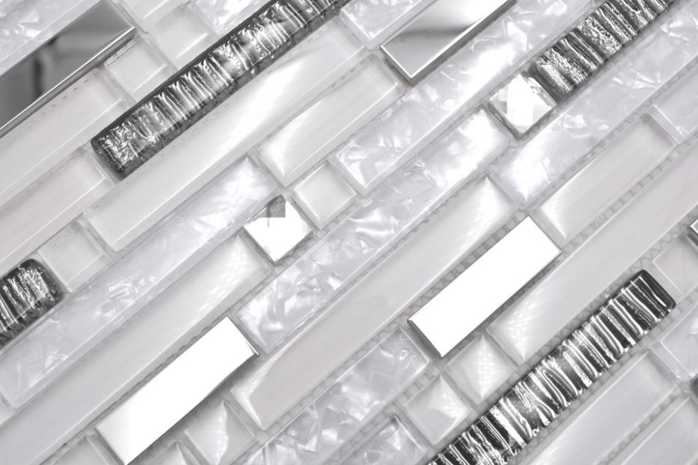 Mosaik Verbundoptik Mix Transluzent Edelstahl mix weiss glaenzend - 10 Mosaikblaetter