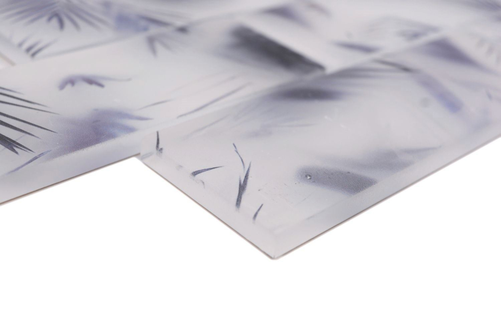 Mosaique Rectangle Mosaique de verre Hazyleaf blue frosted Transluzent Aspect floral bleu mat