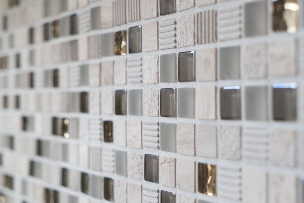 Mosaique de verre Pierre naturelle gris clair brillant gold cream structure 92-HQ12