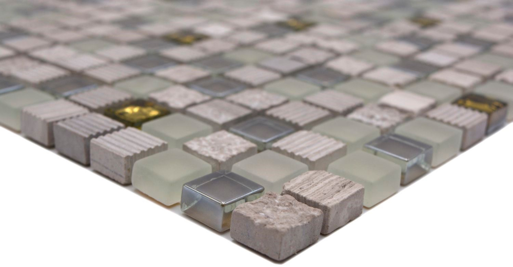 Mosaico di vetro pietra naturale grigio chiaro lucido oro crema texture 92-HQ12 - Kopie