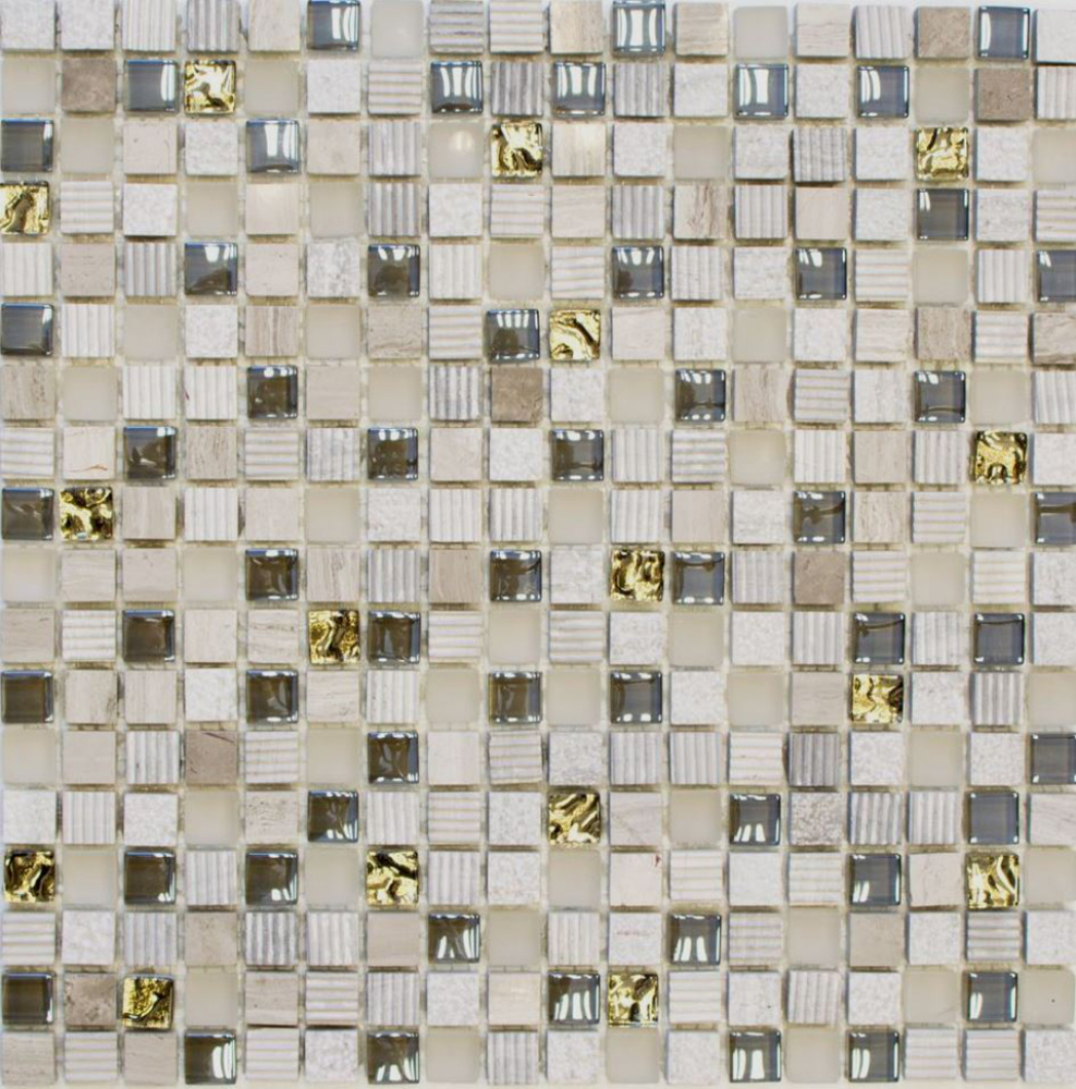 Mosaico di vetro pietra naturale grigio chiaro lucido oro crema texture 92-HQ12 - Kopie