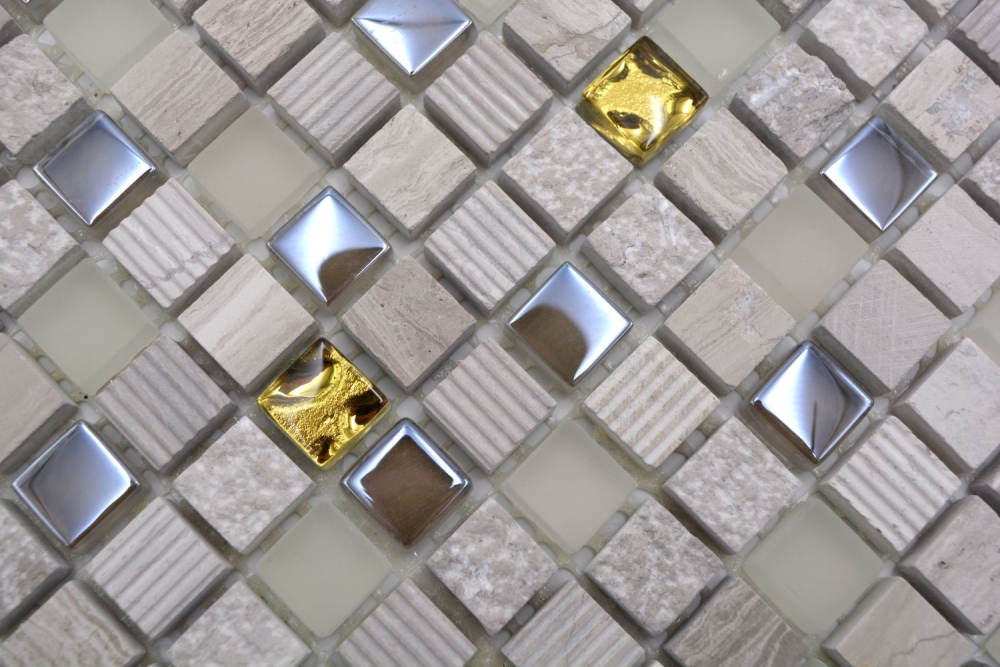 Mosaique de verre Pierre naturelle gris clair brillant gold cream structure 92-HQ12