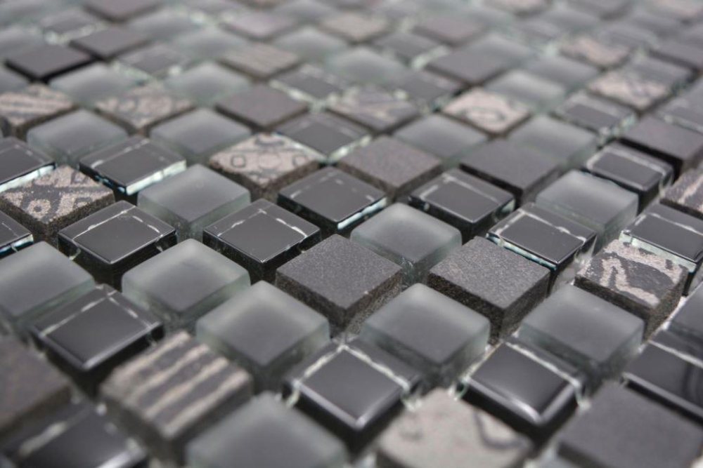 Mosaique de verre Pierre naturelle Rustique gris fonce graphite noir relief 83-HQ19