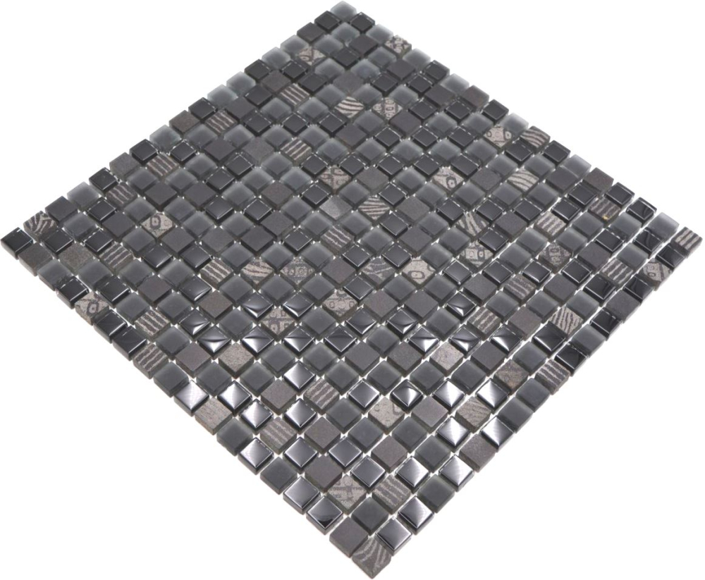 Mosaique de verre Pierre naturelle Rustique gris fonce graphite noir relief 83-HQ19