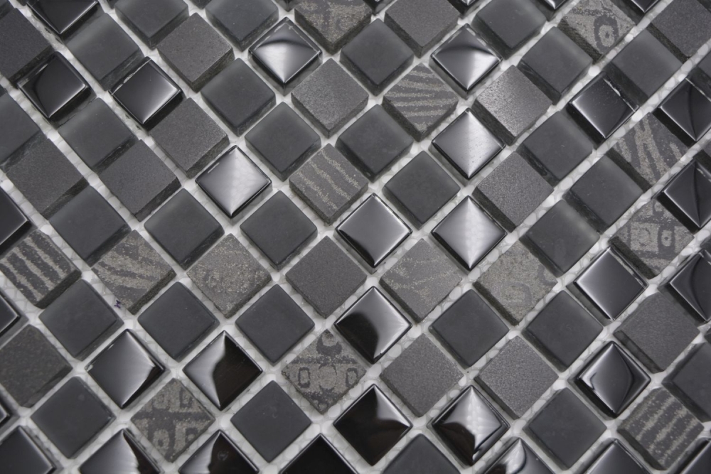 Mosaique de verre Pierre naturelle Rustique gris fonce graphite noir relief 83-HQ19