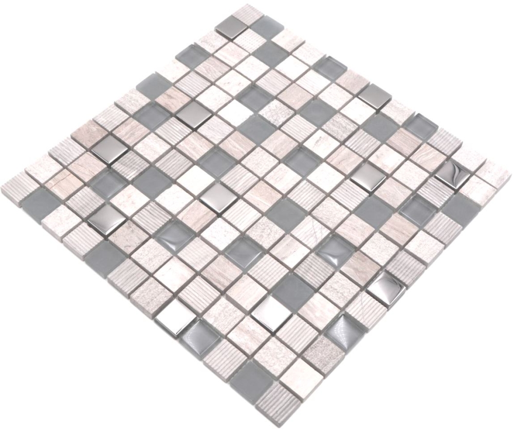 Mosaico mezcla piedra translucida gris claro plata mate - 10 hojas de mosaico