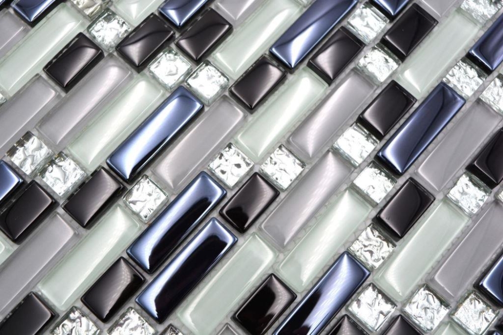 Mosaik Verbund Glasmosaik mix EP weiß grau schwarz Transluzent Verbundoptik glänzend