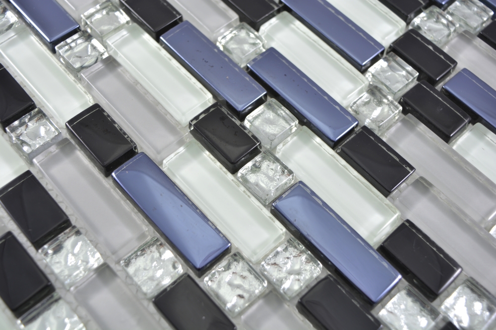 Mosaik Verbundoptik Transluzent Crystal mix weiss grau schwarz glaenzend - 10 Mosaikblaetter