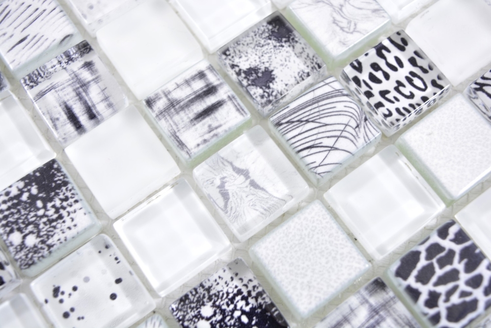 Mosaique de verre Mosaique Mix Super Blanc Noir Mur Carrelage Cuisine Douche Salle de Bain - 74-0203
