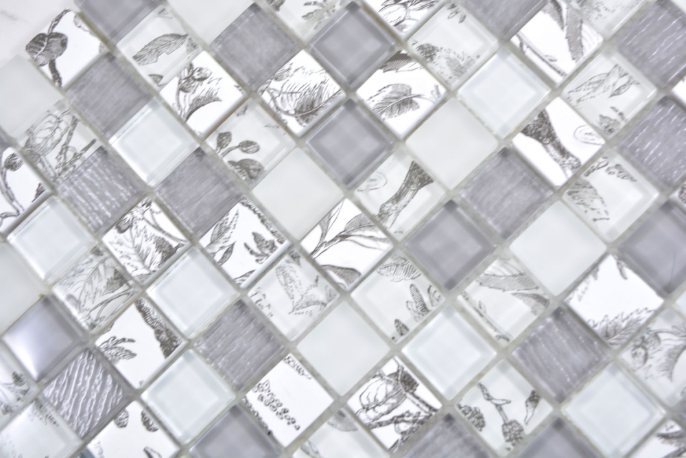 Mosaique de verre Super Blanc gris Clair Mur Carrelage Cuisine Douche Salle de bains - 74-2000