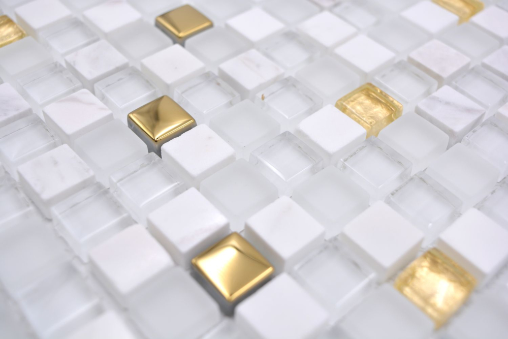 Mosaique de verre Pierre naturelle Rustique blanc or mat brillant - 92-640