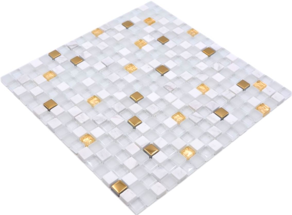 Mosaico de vidrio piedra natural rustico blanco oro mate brillante - 92-640 - Kopie