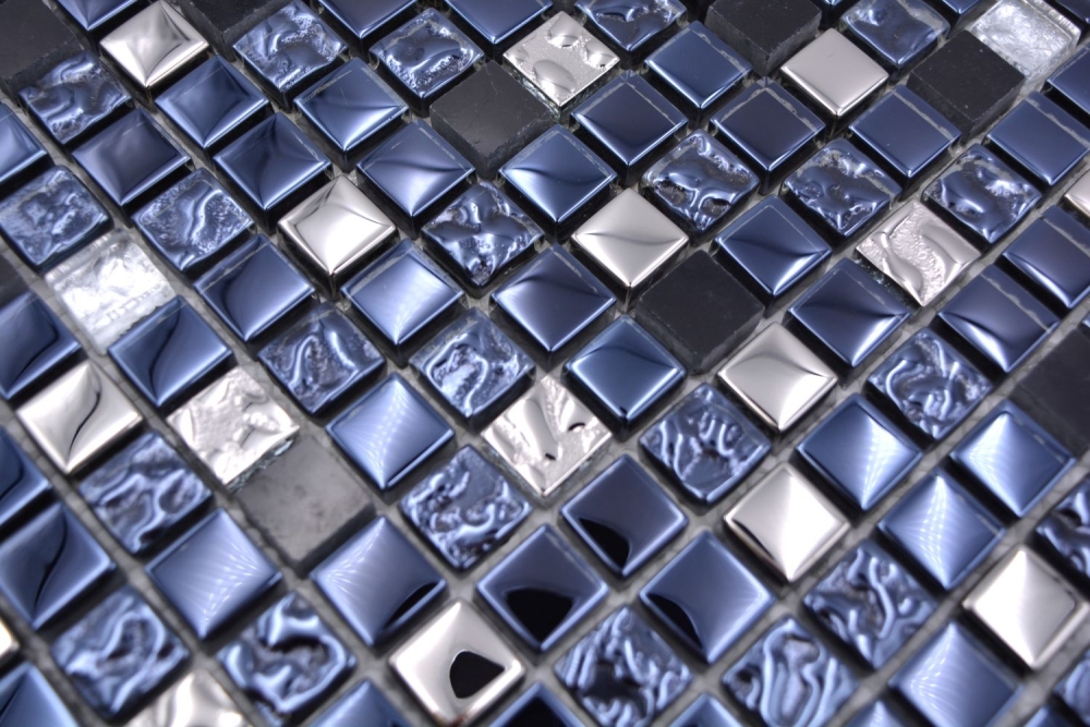 Mosaico mezcla piedra translucida negro con plata brillante - 10 hojas de mosaico