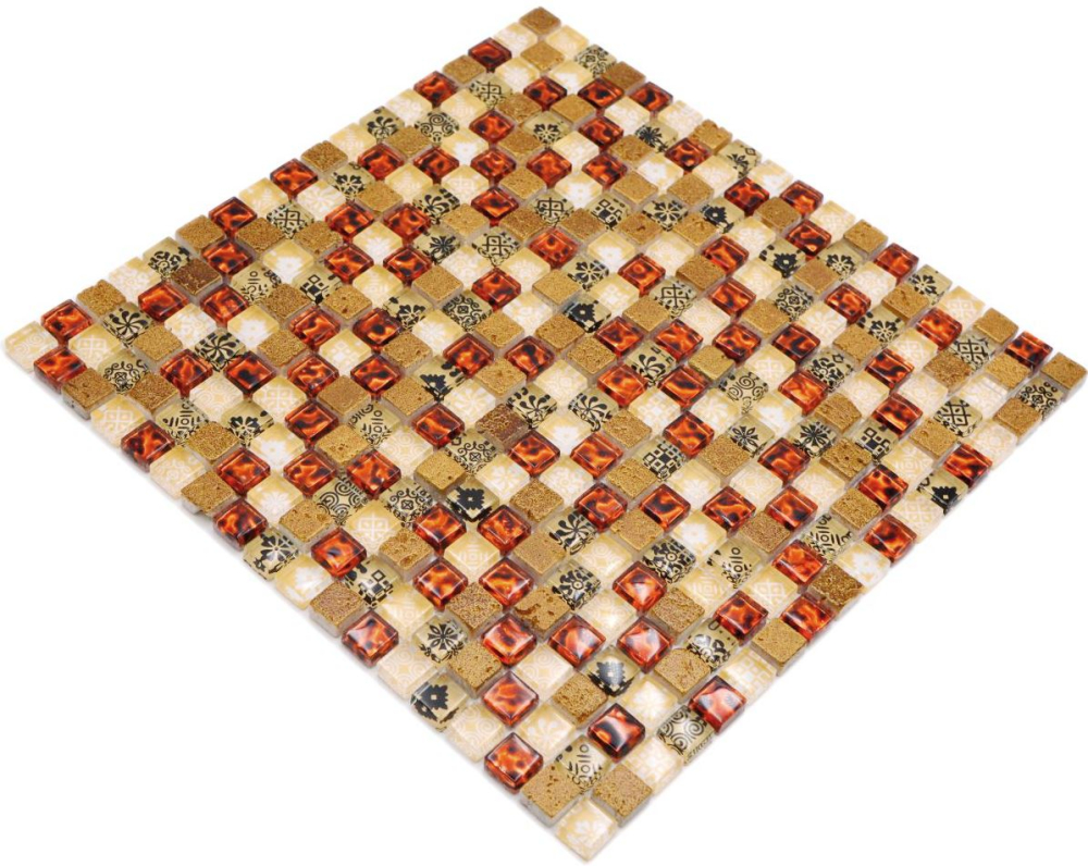 Mosaique Carre Mosaique de verre Resin mix optique beige rouge Mix translucide aspect retro brillant