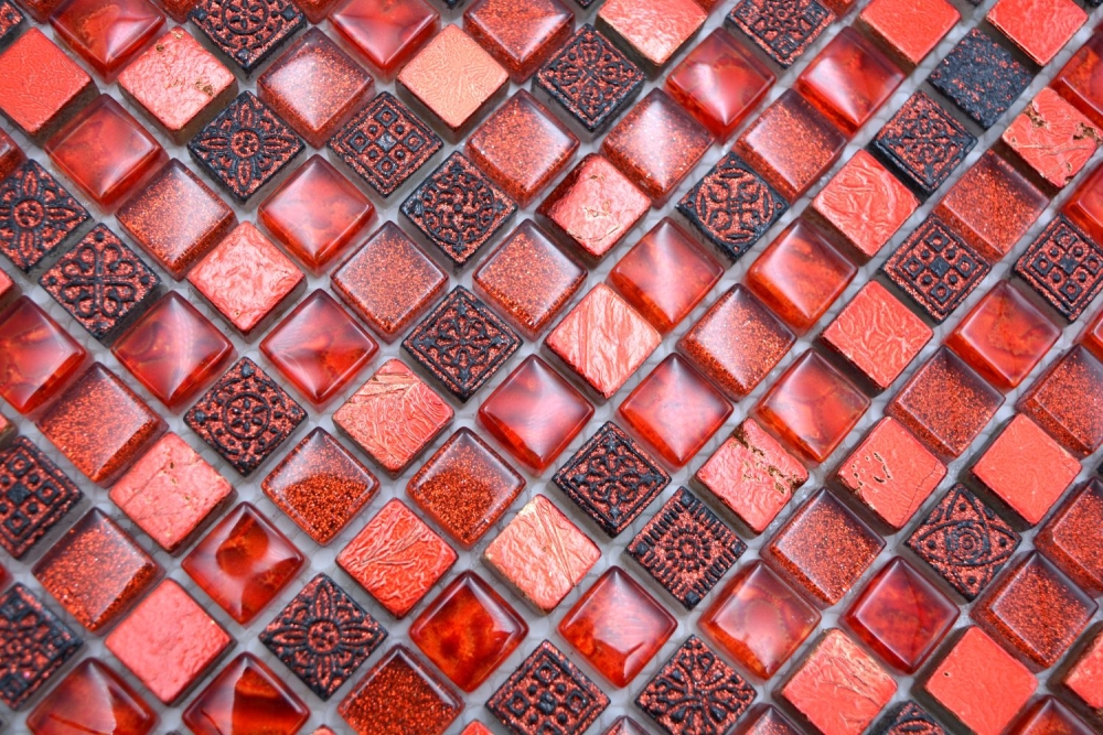 Mosaique Carre Mosaique de verre Resin mix rouge Mix translucide brillant