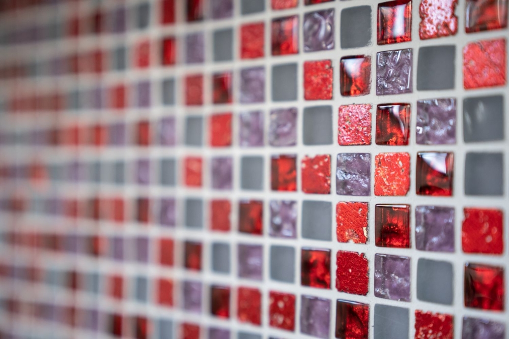 Mosaique Carre Mosaique de verre Resin mix rouge rose blanc mat Mix translucide brillant
