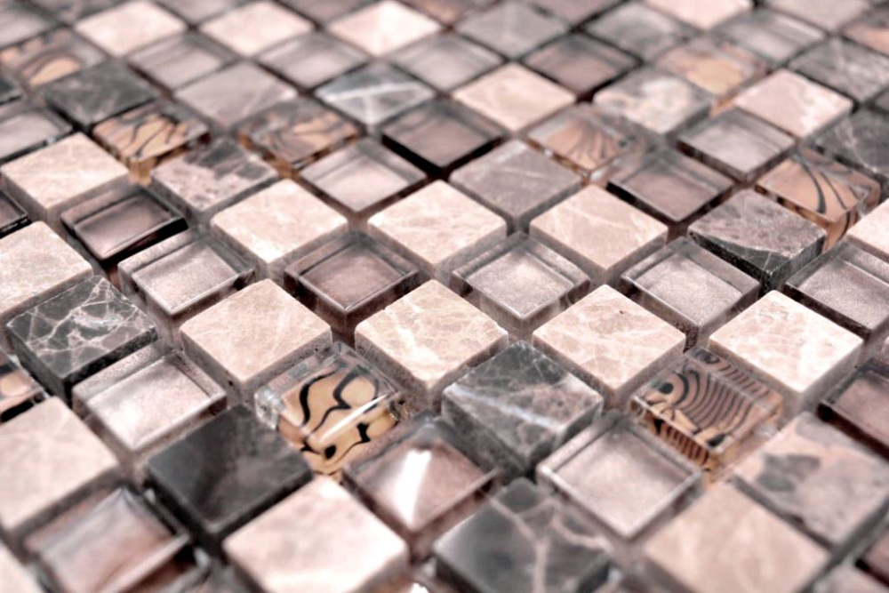 Mosaique de verre Pierre naturelle Mosaique beige marron aspect emperador 92-1303