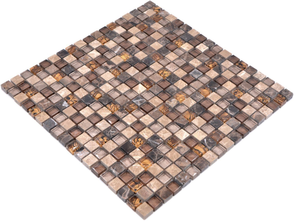 Mosaico cuadrado de vidrio mosaico de piedra mezcla beige marron translucido brillante