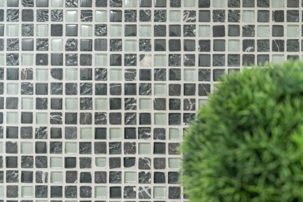 Mosaico cuadrado de vidrio mosaico de piedra mezcla gris translucido brillante