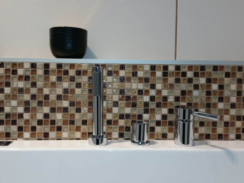 Mosaico cuadrado de vidrio mosaico de piedra mezcla beige marron translucido brillante