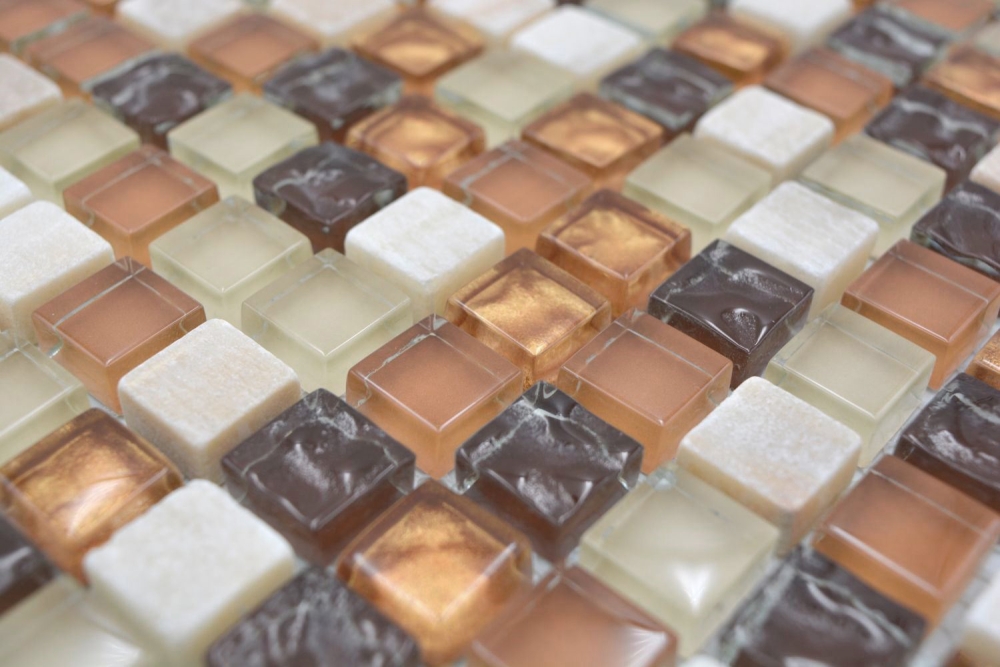 Mosaique de verre Pierre naturelle Mosaique beige brun or 92-1206