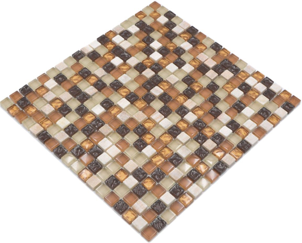 Mosaico cuadrado de vidrio mosaico de piedra mezcla beige marron translucido brillante